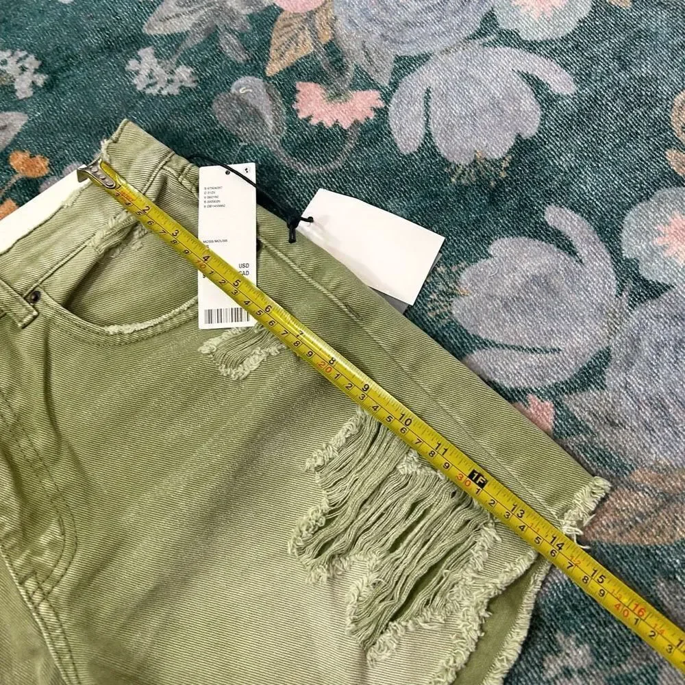 NWT BDG Urban Outfitters Jean Shorts Womens 26 Green Dropped High Waist Destroy